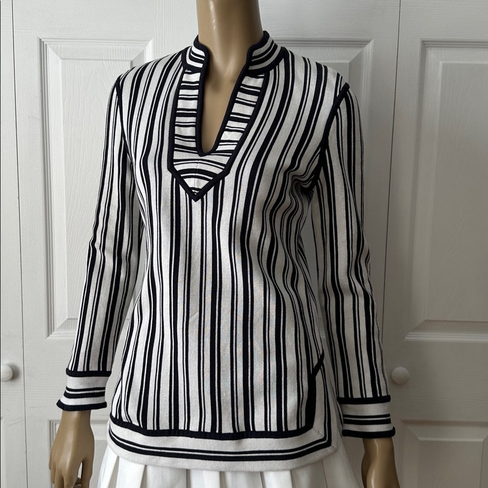 Tory Burch Black and Ivory Cotton Striped Knit Tunic - Picture 11 of 14